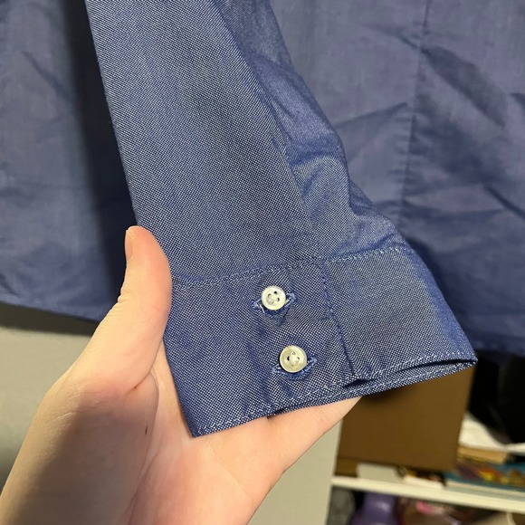 Lands End Womens Blue Pintuck Oxford Button Down Shirt Size 14 Long Sleeve - Picture 5 of 6